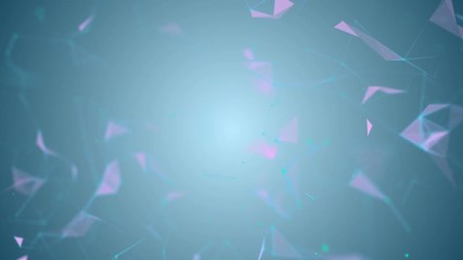Poster - Machine learning. Blue lines, green dots, pink triangles. Plexus Business cinematographic background. Light blue background. Depth of field. Place for text. Seamless loop.