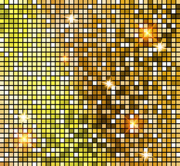 Wall Mural - golden shiny mosaic in disco ball style. vector gold disco lights background. abstract background.