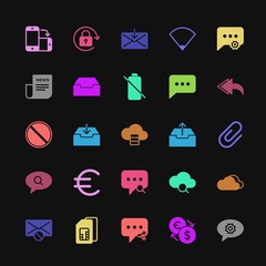Poster - Modern Simple Colorful Set of money, cloud and networking, chat and messenger, mobile, email Vector fill Icons. Contains such Icons as  and more on dark background. Fully Editable. Pixel Perfect