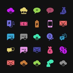 Poster - Modern Simple Colorful Set of money, cloud and networking, chat and messenger, mobile, email Vector fill Icons. Contains such Icons as  and more on dark background. Fully Editable. Pixel Perfect