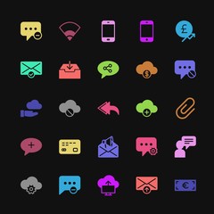 Poster - Modern Simple Colorful Set of money, cloud and networking, chat and messenger, mobile, email Vector fill Icons. Contains such Icons as  and more on dark background. Fully Editable. Pixel Perfect