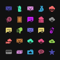 Poster - Modern Simple Colorful Set of money, cloud and networking, chat and messenger, mobile, email Vector fill Icons. Contains such Icons as  and more on dark background. Fully Editable. Pixel Perfect