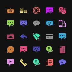 Poster - Modern Simple Colorful Set of money, cloud and networking, chat and messenger, mobile, email Vector fill Icons. Contains such Icons as  and more on dark background. Fully Editable. Pixel Perfect