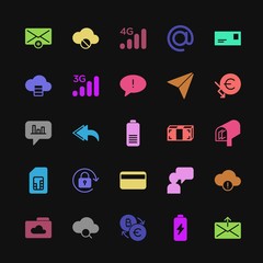 Poster - Modern Simple Colorful Set of money, cloud and networking, chat and messenger, mobile, email Vector fill Icons. Contains such Icons as  and more on dark background. Fully Editable. Pixel Perfect