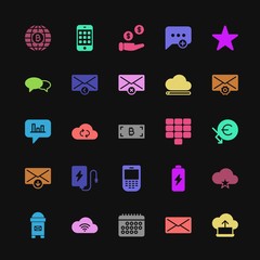 Poster - Modern Simple Colorful Set of money, cloud and networking, chat and messenger, mobile, email Vector fill Icons. Contains such Icons as  and more on dark background. Fully Editable. Pixel Perfect