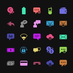 Poster - Modern Simple Colorful Set of money, cloud and networking, chat and messenger, mobile, email Vector fill Icons. Contains such Icons as  and more on dark background. Fully Editable. Pixel Perfect