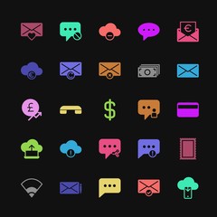 Poster - Modern Simple Colorful Set of money, cloud and networking, chat and messenger, mobile, email Vector fill Icons. Contains such Icons as  and more on dark background. Fully Editable. Pixel Perfect