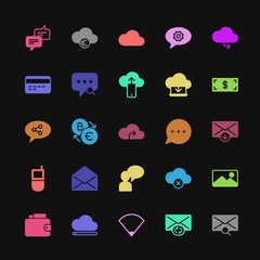 Poster - Modern Simple Colorful Set of money, cloud and networking, chat and messenger, mobile, email Vector fill Icons. Contains such Icons as  and more on dark background. Fully Editable. Pixel Perfect