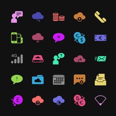 Poster - Modern Simple Colorful Set of money, cloud and networking, chat and messenger, mobile, email Vector fill Icons. Contains such Icons as  and more on dark background. Fully Editable. Pixel Perfect