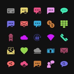 Poster - Modern Simple Colorful Set of money, cloud and networking, chat and messenger, mobile, email Vector fill Icons. Contains such Icons as  and more on dark background. Fully Editable. Pixel Perfect