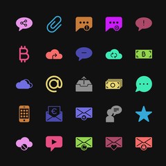 Poster - Modern Simple Colorful Set of money, cloud and networking, chat and messenger, mobile, email Vector fill Icons. Contains such Icons as  and more on dark background. Fully Editable. Pixel Perfect