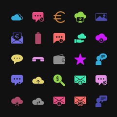 Poster - Modern Simple Colorful Set of money, cloud and networking, chat and messenger, mobile, email Vector fill Icons. Contains such Icons as  and more on dark background. Fully Editable. Pixel Perfect