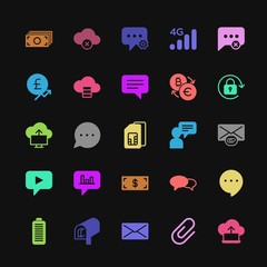 Poster - Modern Simple Colorful Set of money, cloud and networking, chat and messenger, mobile, email Vector fill Icons. Contains such Icons as  and more on dark background. Fully Editable. Pixel Perfect