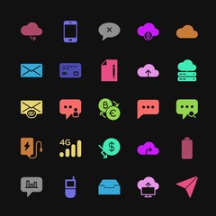 Poster - Modern Simple Colorful Set of money, cloud and networking, chat and messenger, mobile, email Vector fill Icons. Contains such Icons as  and more on dark background. Fully Editable. Pixel Perfect
