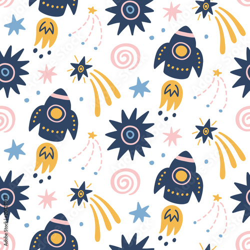 Tapety Kosmos dzieciecy-bezszwowy-wzor-z-astronautycznym-galaxy