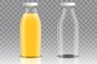 Orange juice glass bottle vector mockup set