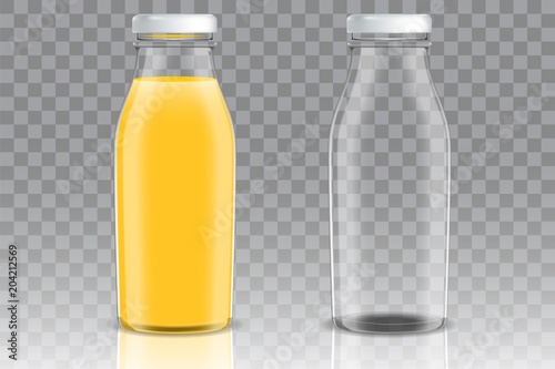 Fotografía Orange juice glass bottle vector mockup set