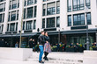 © dimadasha - Fashion engagement shooting, photo session for beautiful couple, walk of a couple in love around the city and park.