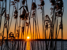 Silhouette At Sunset On Italian Lake