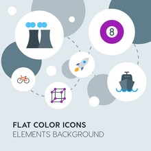 Transports, Science, Sports Flat Vector Icons And Elements Background With Circle Bubbles Networks.Multipurpose Use On Websites, Presentations, Brochures And More