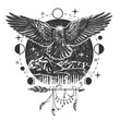 Vector black raven tattoo or t-shirt print design