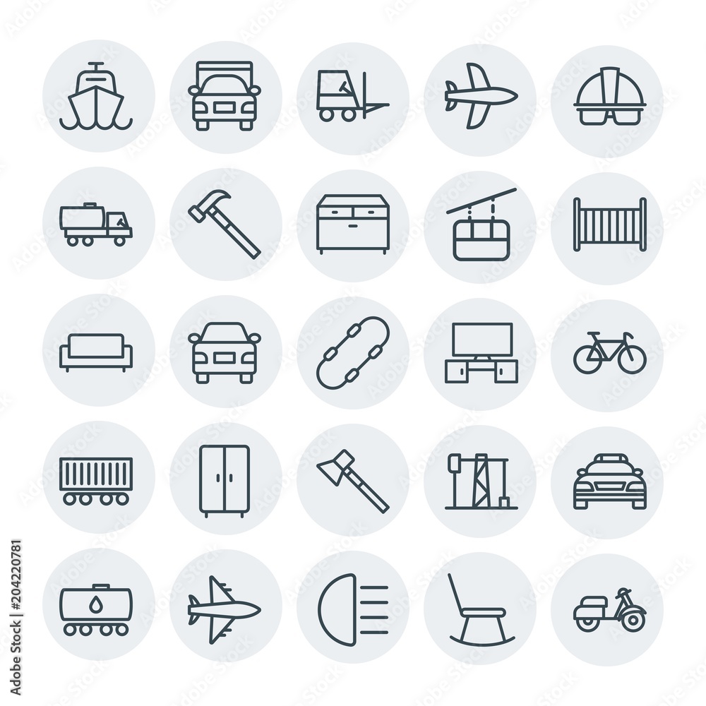 Modern Simple Set of transports, industry, furniture Vector outline ...