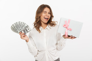 Poster - Portrait of an excited young business woman