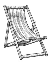 Wooden Chaise Lounge, Beach Chair Illustration, Drawing, Engraving, Ink, Line Art, Vector