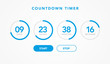 vector illustration countdown timer website element with buttons. Flat digital clock timer application template for coming soon or under construction