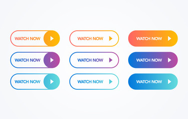 Poster - vector illustration watch now colorful button set on white background. Flat line gradient button collection. web element