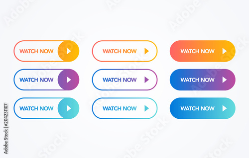 Fotografía vector illustration watch now colorful button set on white background