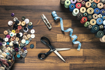 Wall Mural - sewing tools on the wooden table