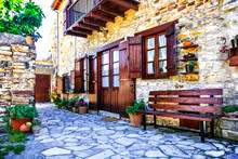 Beautiful Floral Streets And Houses Of Old Traditional Villages Of Cyprus. Lefkara