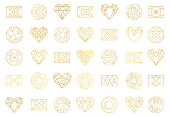 Wall Mural - Set of geometric line icons of squares, hearts and round shapes. Retro modern vector illustration for background and templates for design logos or objects.