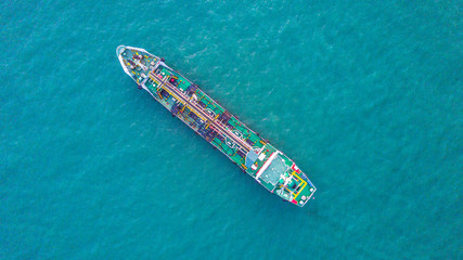 Aerial top view tanker ship, oil tanker, gas tanker, import export business logistic and transportation.