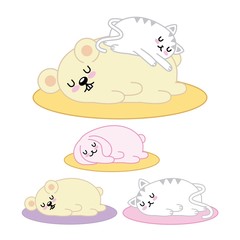 Sticker - kawaii set animals sleeping in floor cartoon vector illustration