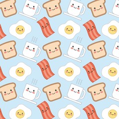 Poster - kawaii breakfast bacon bread egg cartoon background vector illustration