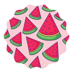 Poster - circular frame with watermelons pattern over white background, vector illustration