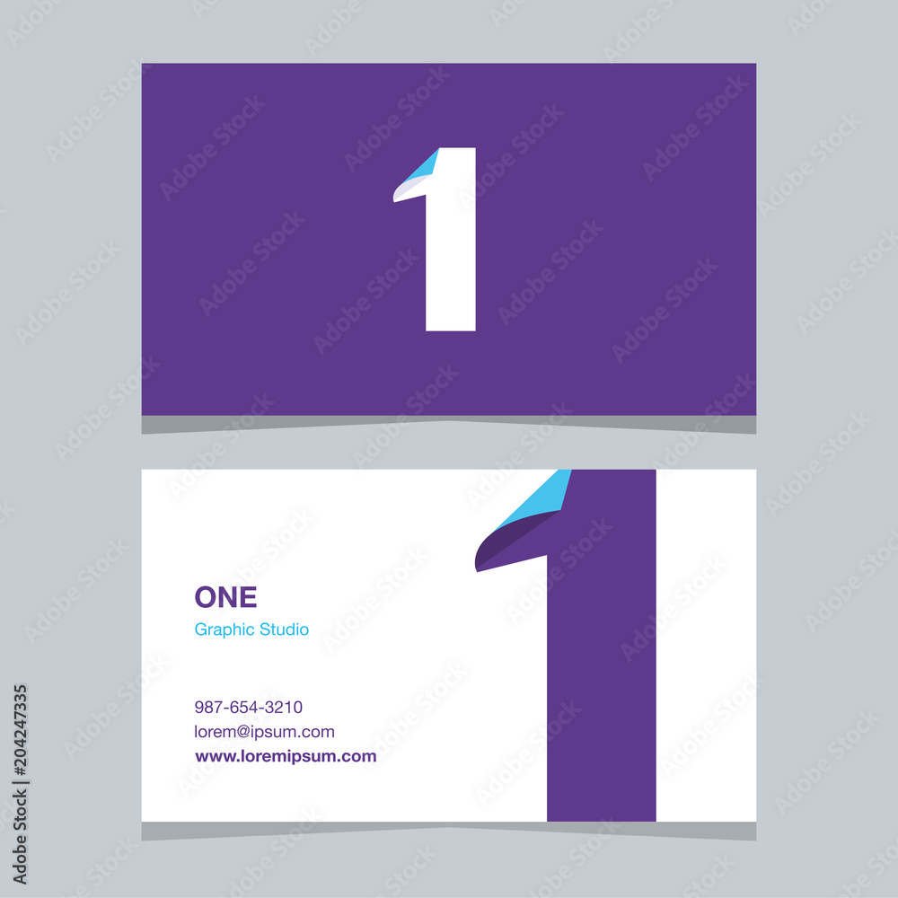 Logo number "1", with business card template. Vector graphic design elements for company logo. - obrazy, fototapety, plakaty 