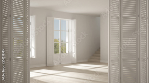 White Folding Door Opening On Modern Scandinavian Empty