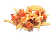 French Fries And Fried Chicken With Sauce On White Background (isolated On White And Clipping Path)