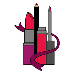 Canvas Print - makeup eyeliner mascara and lipstick vector illustration