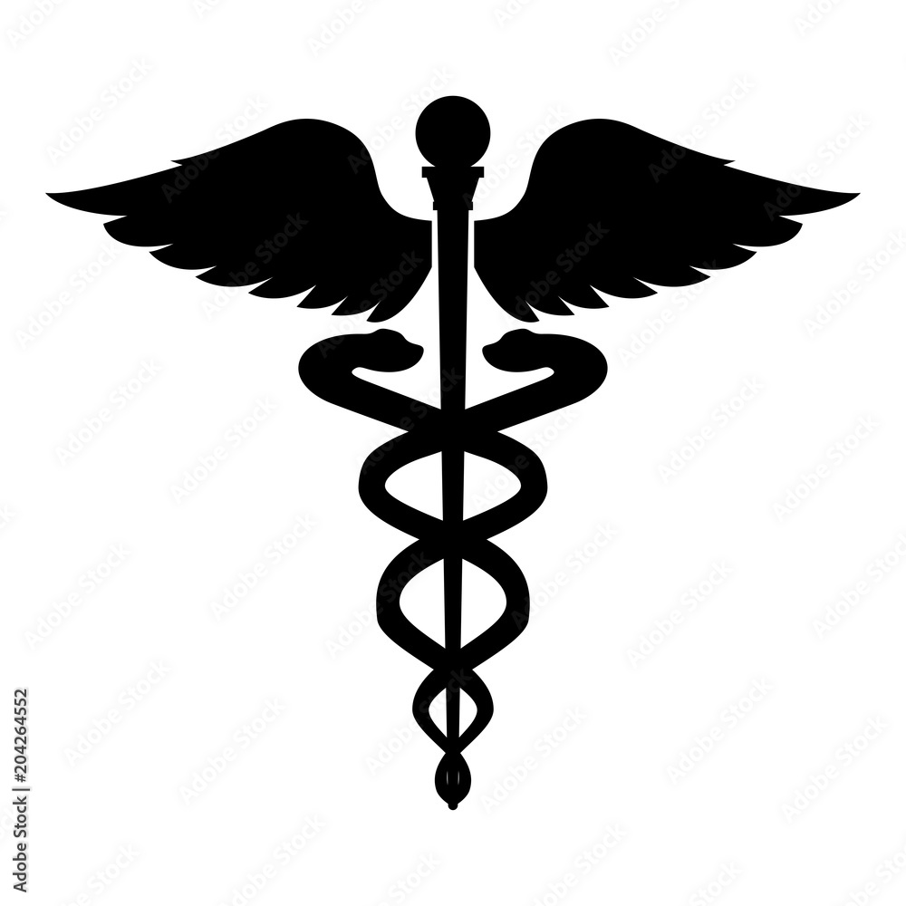 Caduceus health symbol Asclepius's Wand icon black color illustration flat style simple image - obrazy, fototapety, plakaty 