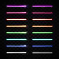 Wall Mural - halogen or led light lamp elements pack for night party or game design. neon light tubes set. colorf