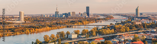 Panoramic view over the Danube in Vienna towards the Vienna International Centre Wallpaper Mural