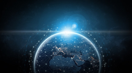 Wall Mural - global communication network with dots surrounding planet earth with focus on europe. information ex
