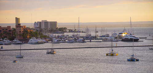 Sunset in La Paz bay, by the sea of cortes, Baja California Sur. MEXICO