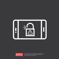 Wall Mural - open unlock padlock on phone screen icon. attention access warning alert sign mark symbol. safe secure of personal user authorization, VPN internet protection. vector illustration