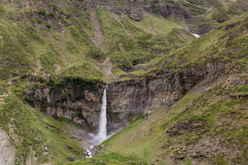 Wall Mural - Heart shaped Sissu waterfall in the Chandra valley observed from Leh - Manali highway, Himalayas, Jammu and Kashmir, Northern India.