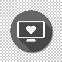 Poster - computer and heard. simple icon. White flat icon with long shado
